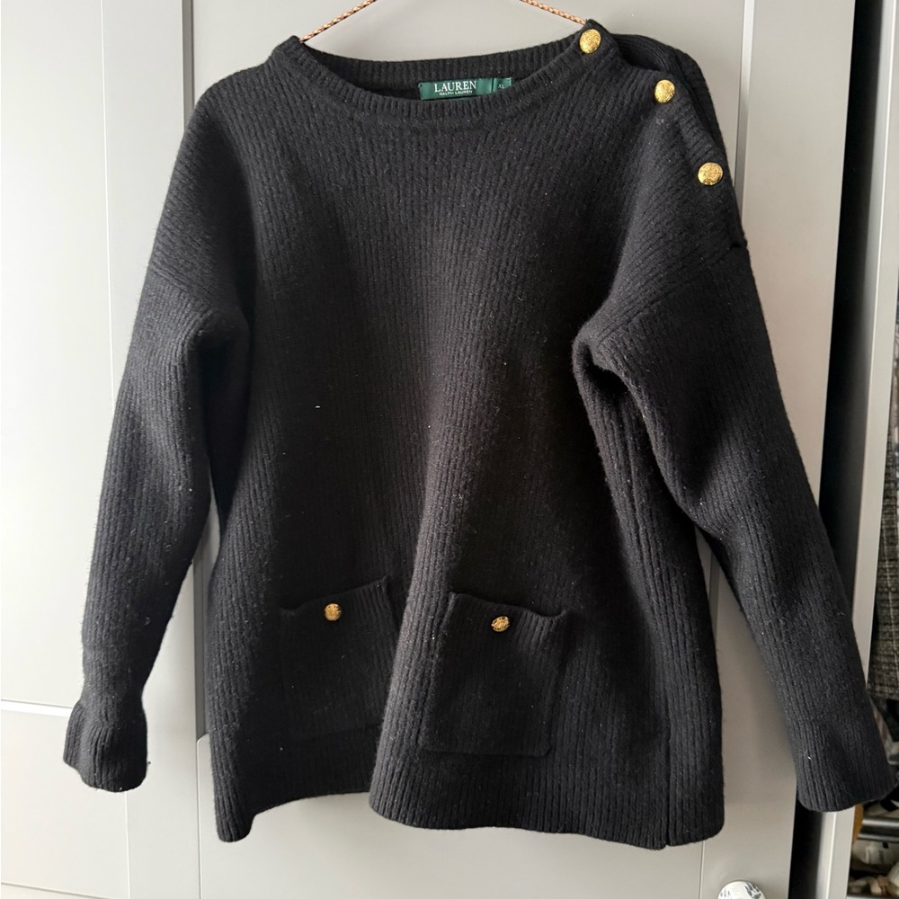 Polo Ralph Lauren Black Sweater with Gold Buttons